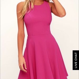 Lulus Magenta Skater Dress with Ribbed Back